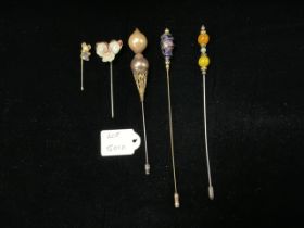 MIXED HAT PINS SOME WITH SEMI PRECIOUS STONES