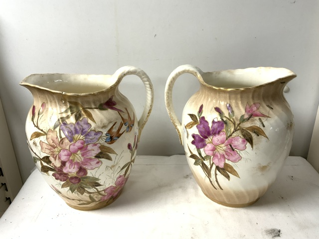 TWO BONN CERAMIC WASH BOWLS AND JUGS DECORATED WITH BIRDS AND FLOWERS. - Image 5 of 8