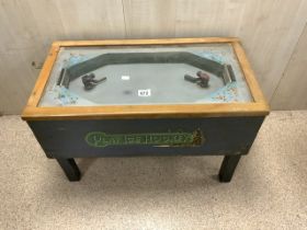 CHILDRENS ANTIQUE HOCKEY GAME CONVERTED INTO A COFFEE TABLE 77 X 42CM