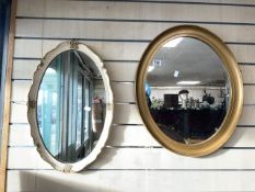 TWO OVAL VINTAGE WALL MIRRORS LARGEST 60 X 50CM