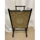 EBONISED BAMBOO AND TAPESTRY WORKED FIRE SCREEN