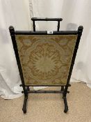 EBONISED BAMBOO AND TAPESTRY WORKED FIRE SCREEN