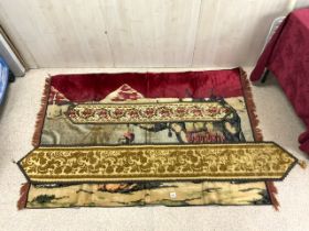 TWO TAPESTRY TABLE RUNNERS WITH A WALL TAPESTRY