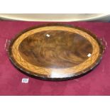 LARGE WALNUT AND POKER WORKED SERVING TRAY 75 X 51CM