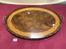 LARGE WALNUT AND POKER WORKED SERVING TRAY 75 X 51CM