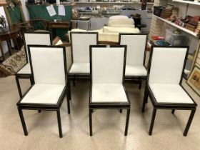 SET OF SIX PIERRE VANDEL DINING CHAIRS WITH BLACK METAL FRAME AND CREAM SUEDE
