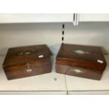 VICTORIAN MAHOGANY RECTANGULAR SEWING BOX WITH BRASS CARRYING HANDLE AND KEY, 27 CMS AND A VICTORIAN