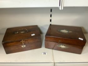 VICTORIAN MAHOGANY RECTANGULAR SEWING BOX WITH BRASS CARRYING HANDLE AND KEY, 27 CMS AND A VICTORIAN