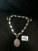 ORNATE CHAIN WITH PENDANT WITH MATCHING EARRINGS WHITE METAL 51 GRAMS