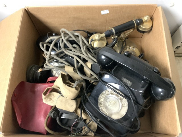 COLLECTION OF VINTAGE TELEPHONES VARIOUS AND HEAD SETS ETC.