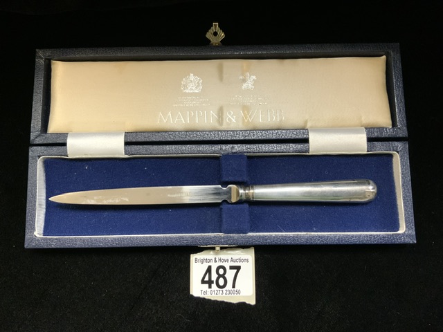 SILVER PLATED CASED MAPPIN & WEBB LETTER OPENER FROM THE RESERVE BANK OF ZIMBABWE 20.5CM