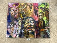 A.PIZZIGALLO OIL ON CANVAS ABSTRACT MUSICAL TITLED 'VOODOO SUITE', 74 X 61CM