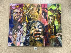 A.PIZZIGALLO OIL ON CANVAS ABSTRACT MUSICAL TITLED 'VOODOO SUITE', 74 X 61CM