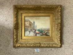 SIGNED SEBASTIAN OIL ON BOARD 19TH CENTURY FRENCH STREET SCENE IN GILDED FRAME WITH CERT OF AUTH
