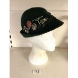 VINTAGE HAT WITH CONTINENTAL BROOCHES ATTACHED