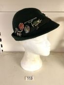 VINTAGE HAT WITH CONTINENTAL BROOCHES ATTACHED