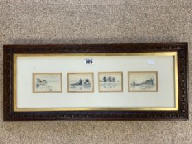 FF MONOGRAMMED WATERCOLOURS X 4 AS FRAMED AND GLAZED 75 X 31CM