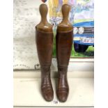 PAIR OF LEATHER CAVALRY OFFICER PATTERN BOOTS AND TREES SIZE 8