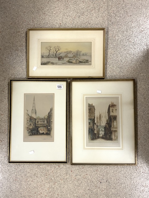 J MACPHERSON WATERCOLOUR,WITH TWO ETCHINGS ONE SIGNED DUPONT (ACADEMY PROOF),E SHARLAND SIGNED