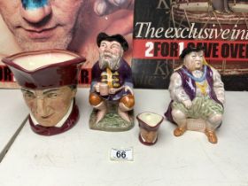 ROYAL DOULTON CHARACTER MUG - THE CARDINAL PLUS A MINIATURE AND TWO MELBA WARE CHARACTER TOBY JUGS.