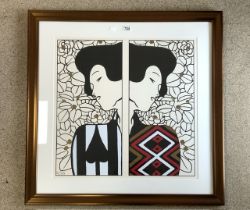 GUSTAV KLIMT PRINT OF TWO JAPANESE LADIES FRAMED AND GLAZED 94 X 94CM