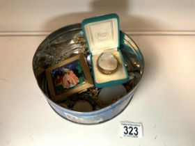 MIXED ITEMS INCLUDE COSTUME JEWELLERY, CAMEO, COINS, COMPACTS AND MORE