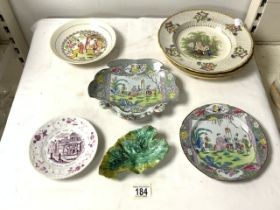 TWO VICTORIAN IRONSTONE-SHAPED DESSERT PLATES ENAMELLED CHINOISERIE SCENES, THE LARGEST 24CM AND SIX