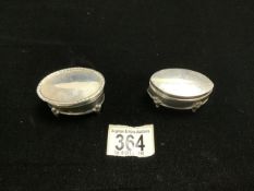 TWO SMALL HALLMARKED SILVER OVAL RING BOXES, 1 WITH BEADED EDGE, 1905 & 1916, 6CMS LARGEST.