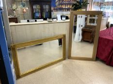 TWO LARGE MODERN BEVELLED EDGED WITH GILDED BORDER WALL MIRRORS 140 X 79CM