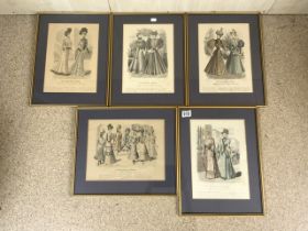 FIVE FRAMED AND GLAZED FASHION PRINTS EL SALON DE LA MODA 46 X 36CM