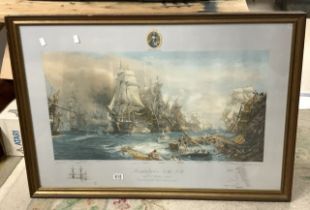 LARGE PRINT OF THE BATTLE OF TRAFALGAR AT 2.30PM BY W.L.WILLIE 103 X 76CM FRAMED AND GLAZED