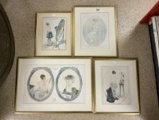 FOUR FRENCH FASHION PRINTS ( LA VIE PARISIENNE ) LARGEST 63 X 46CM