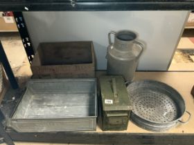 MIXED ITEMS GALVANISED METALWARE AND ADVERTISING CRATE AND MORE