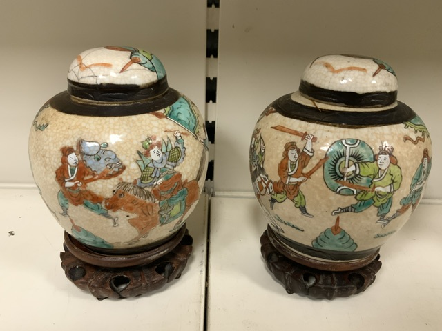 PAIR OF MING STYLE GINGER JARS WITH CHARACTER MARKS ON BASE 14CM - Image 2 of 6