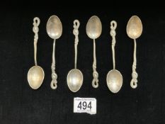 SIX CHINESE SILVER (84) SET OF SIX SPOONS WITH HONG KONG MARKED TO THE BOWL AND SNAKE HANDLE