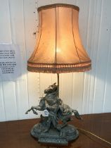 VINTAGE SPELTER HORSE AND HANDLER TABLE LAMP 92CM