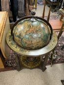 LARGE WOOD AND METAL WORLD GLOBE DRINKS TROLLEY