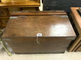 VINTAGE LEATHER TRUNK WITH LEATHER SIDE CARRYING HANDLES 70 X 44CM