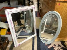 TWO VINTAGE PAINTED WALL MIRRORS LARGEST 74 X 60CM