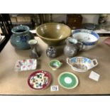 QUANTITY OF ART POTTERY, CERAMICS AND MORE. INCLUDES WILLIAM FISHLEY HOLLAND JR AND OTHERS.