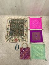 TAPESTRY WORK WITH CLOTH BAG AND NECKLACE