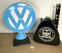 TWO VW METAL ITEMS PETROL CAN AND SIGN LARGEST 50CM