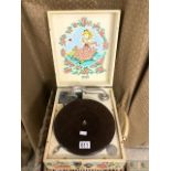 VINTAGE DECCA PORTABLE RECORD PLAYER ( PAINTED BY DORA RODERICK)