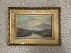 UNSIGNED OIL ON CANVAS OF A HIGHLAND SCENE IN A ORNATE GILDED FRAME 58 X 43CM