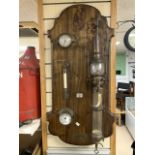 SHIPS BAROMETER, OIL LAMP, CLOCK AND THERMOMETER