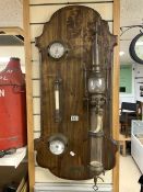 SHIPS BAROMETER, OIL LAMP, CLOCK AND THERMOMETER