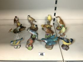 ROYAL WORCESTER FIGURE OF A BLUE JAY AND OTHER PORCELAIN BIRDS VARIOUS.