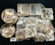 LARGE QUANTITY OF USED COINAGE, NOTES INCLUDES SILVER CONTENT