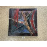 ABSTRACT OIL ON CANVAS; SIGNED TO REAR; DATED 1992 51 X 51CM