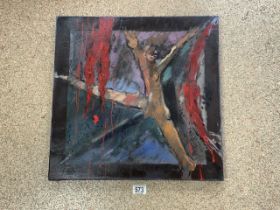 ABSTRACT OIL ON CANVAS; SIGNED TO REAR; DATED 1992 51 X 51CM